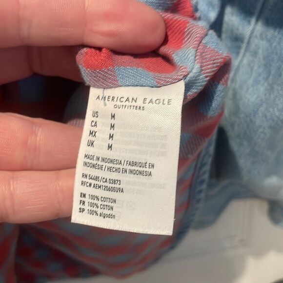 American Eagle flannel lined snap button denim top oversized fit SZ medium - Picture 5 of 10